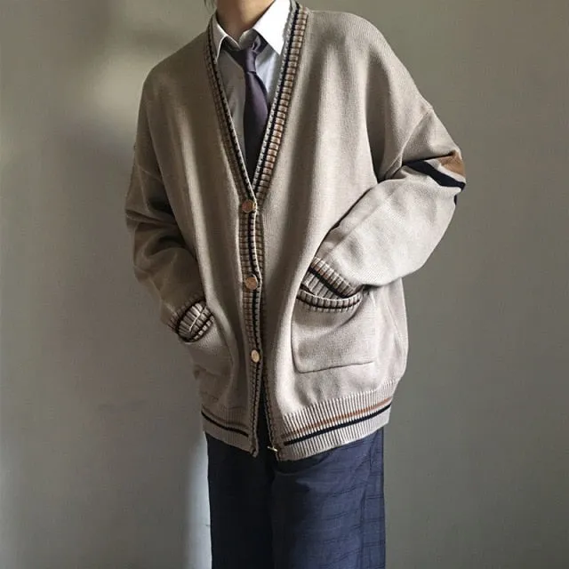 Aidase  Women Men College JK Sweater Cardigan Khaki Suwon Autumn Winter Knitted Woolen Long-sleeve Loose Sweaters Jacket Warm Clothing