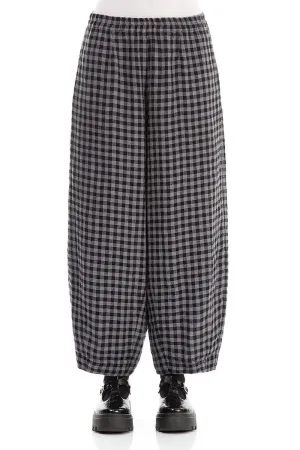 Back Pockets Grey Check Linen Trousers