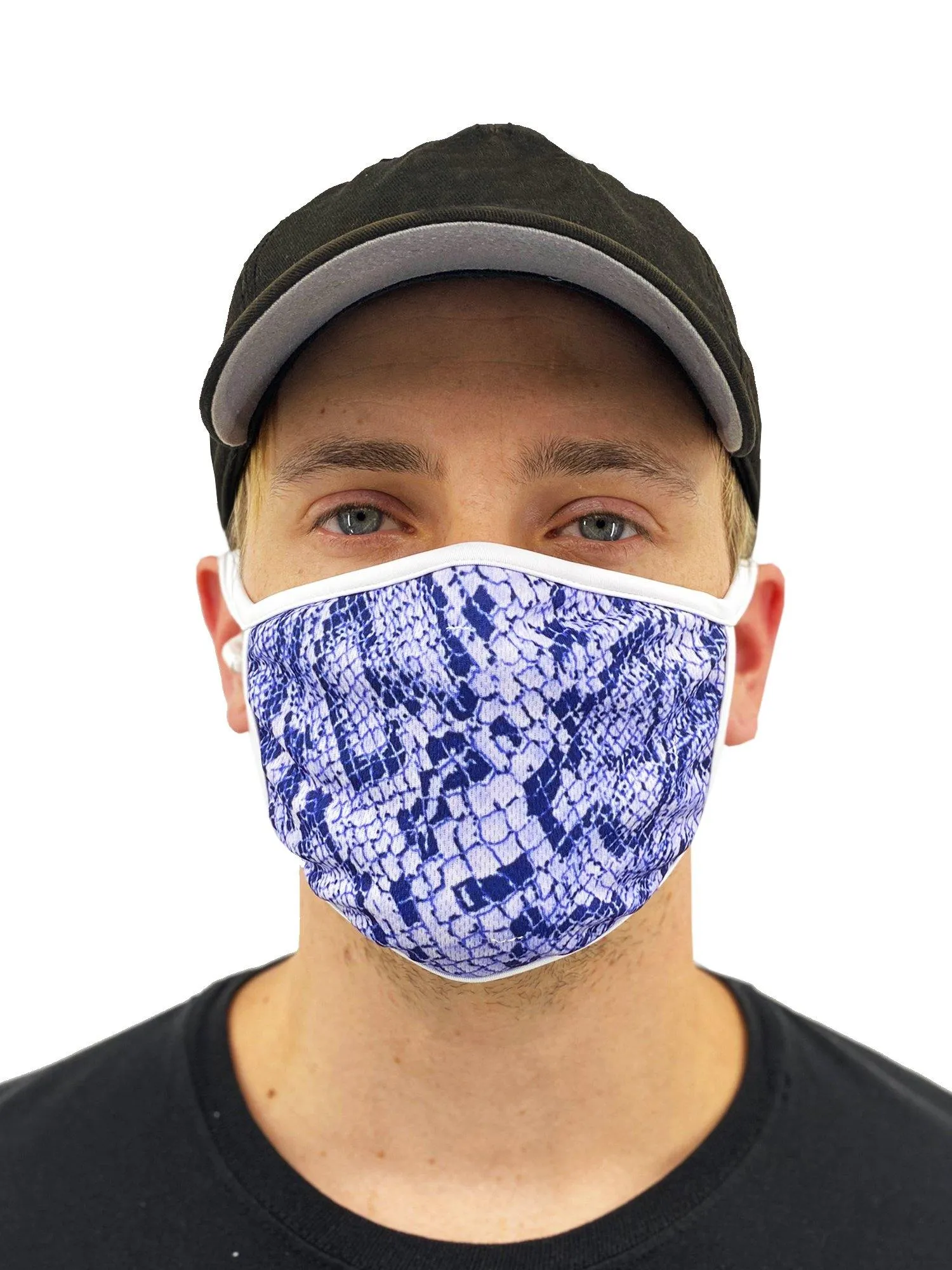 Blue Snakeskin Face Mask With Filter Pocket