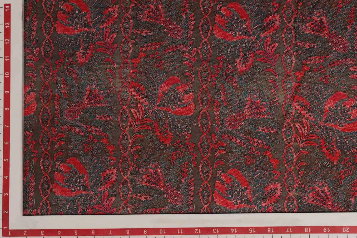 Brown With Botanicals Silk Twill Fabric