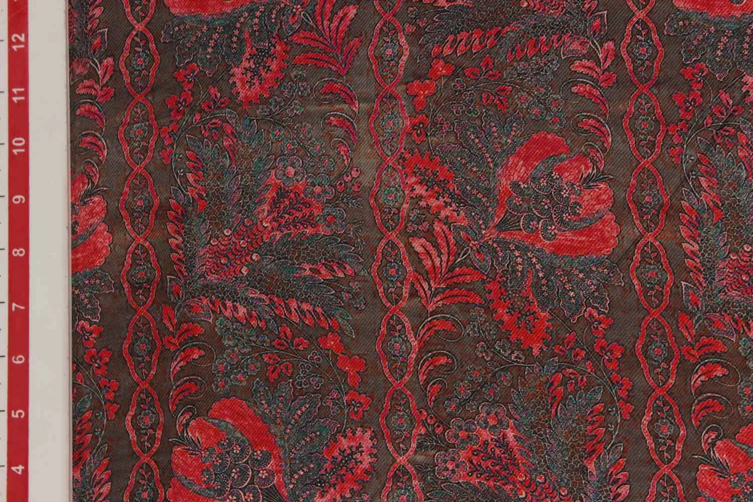 Brown With Botanicals Silk Twill Fabric