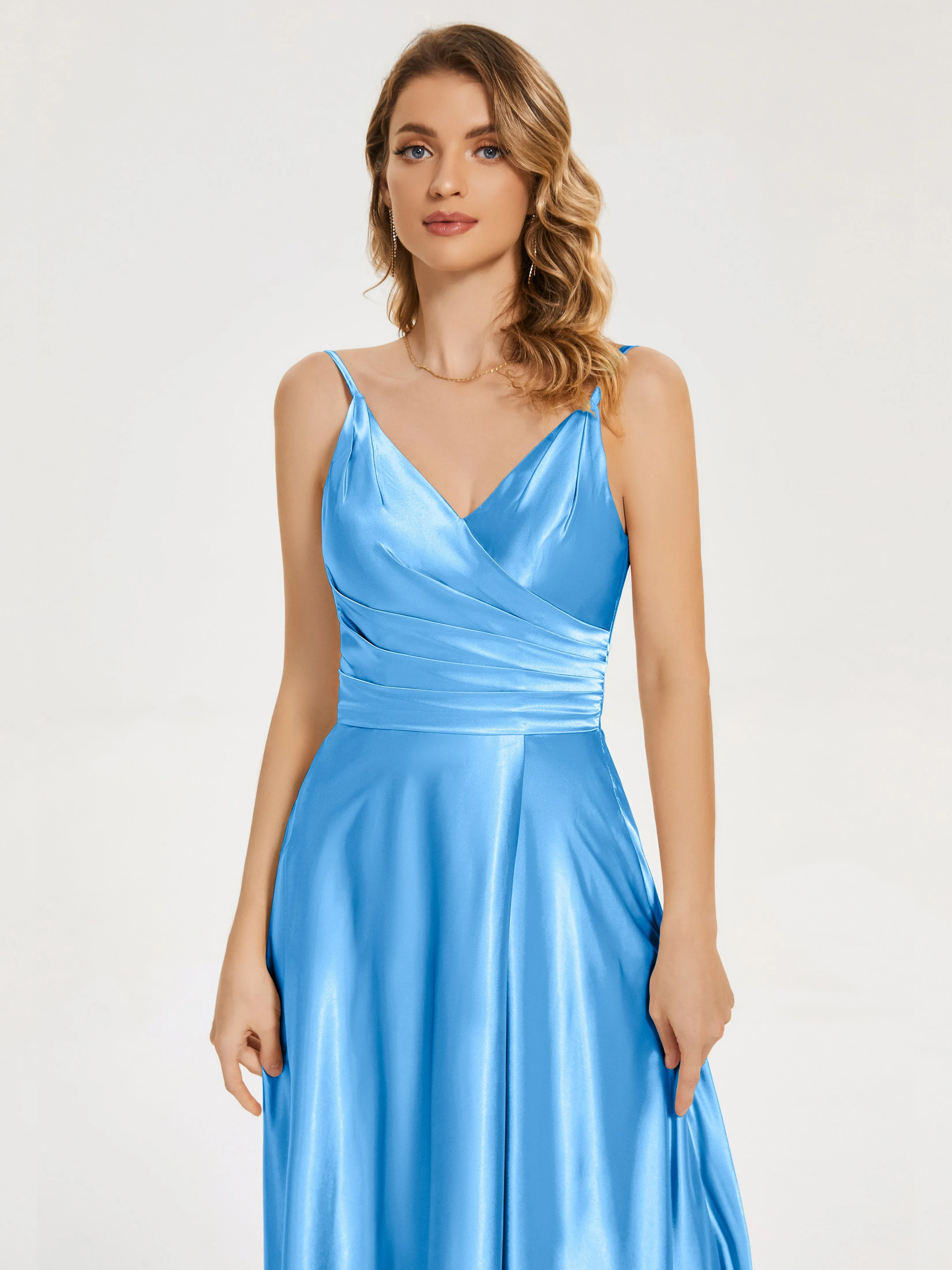Cali Ruched Split Soft Satin Dresses