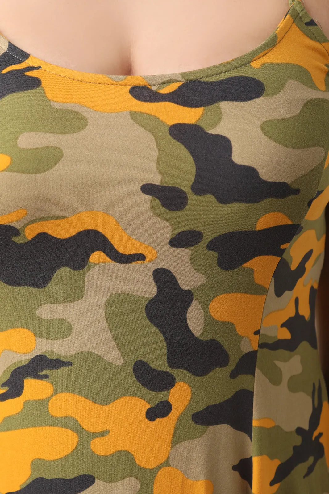 Camouflage Soft Knit Spaghetti Strap Skater Dress