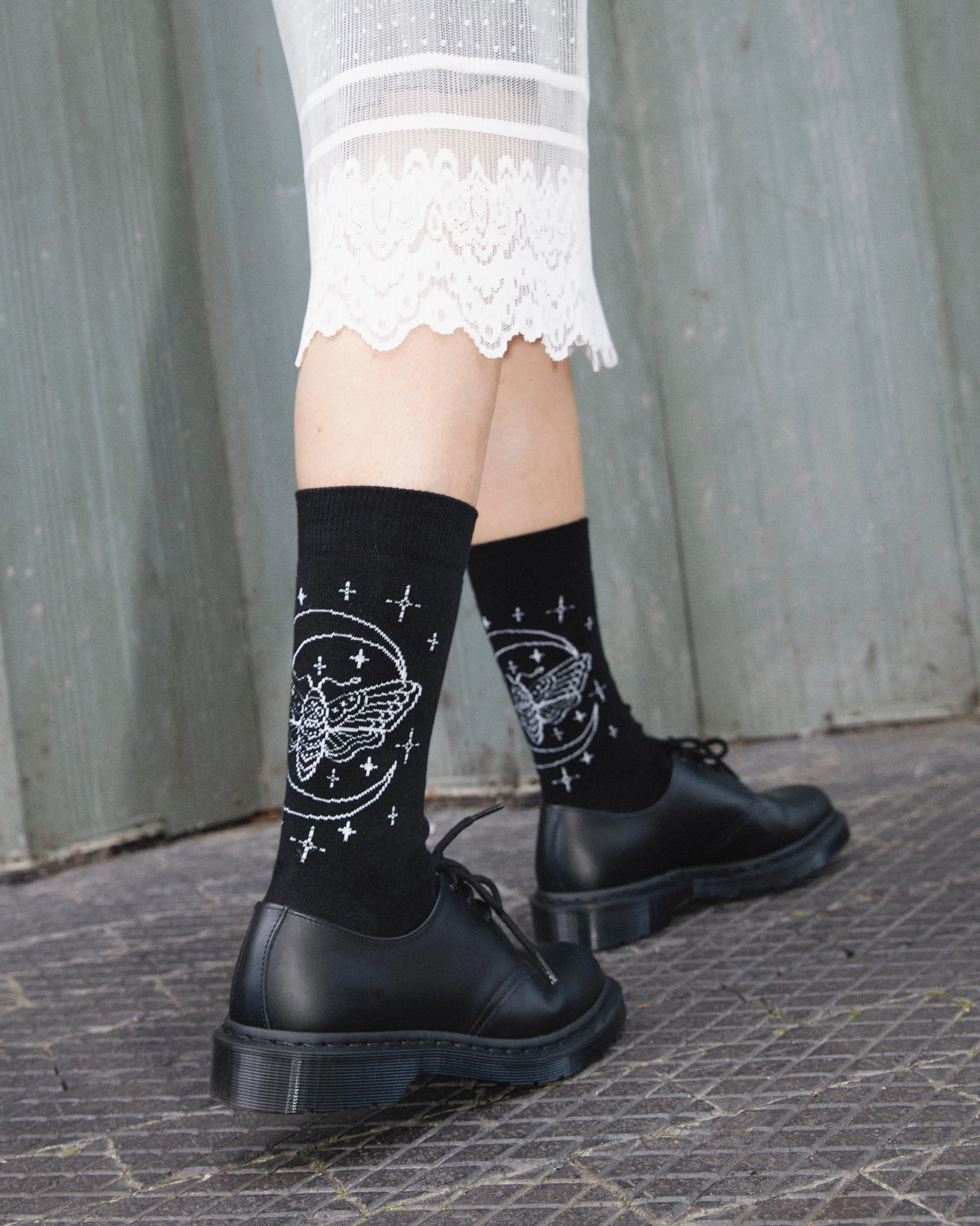 Celestial Moth Embroidered Socks