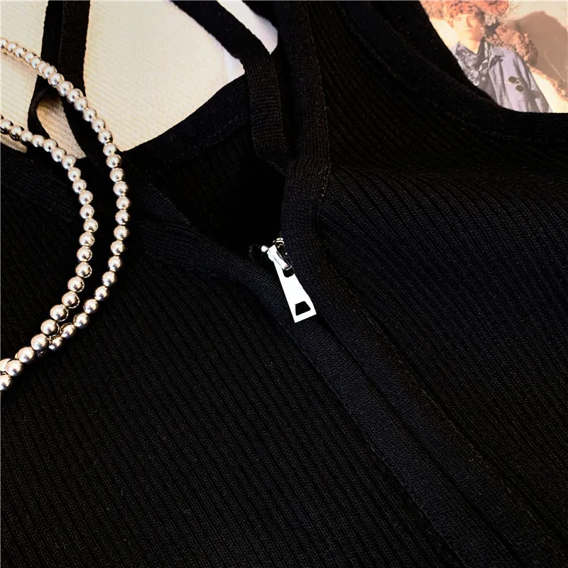 Chic Black&White Striped Zipped Vest