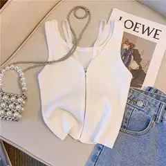 Chic Black&White Striped Zipped Vest