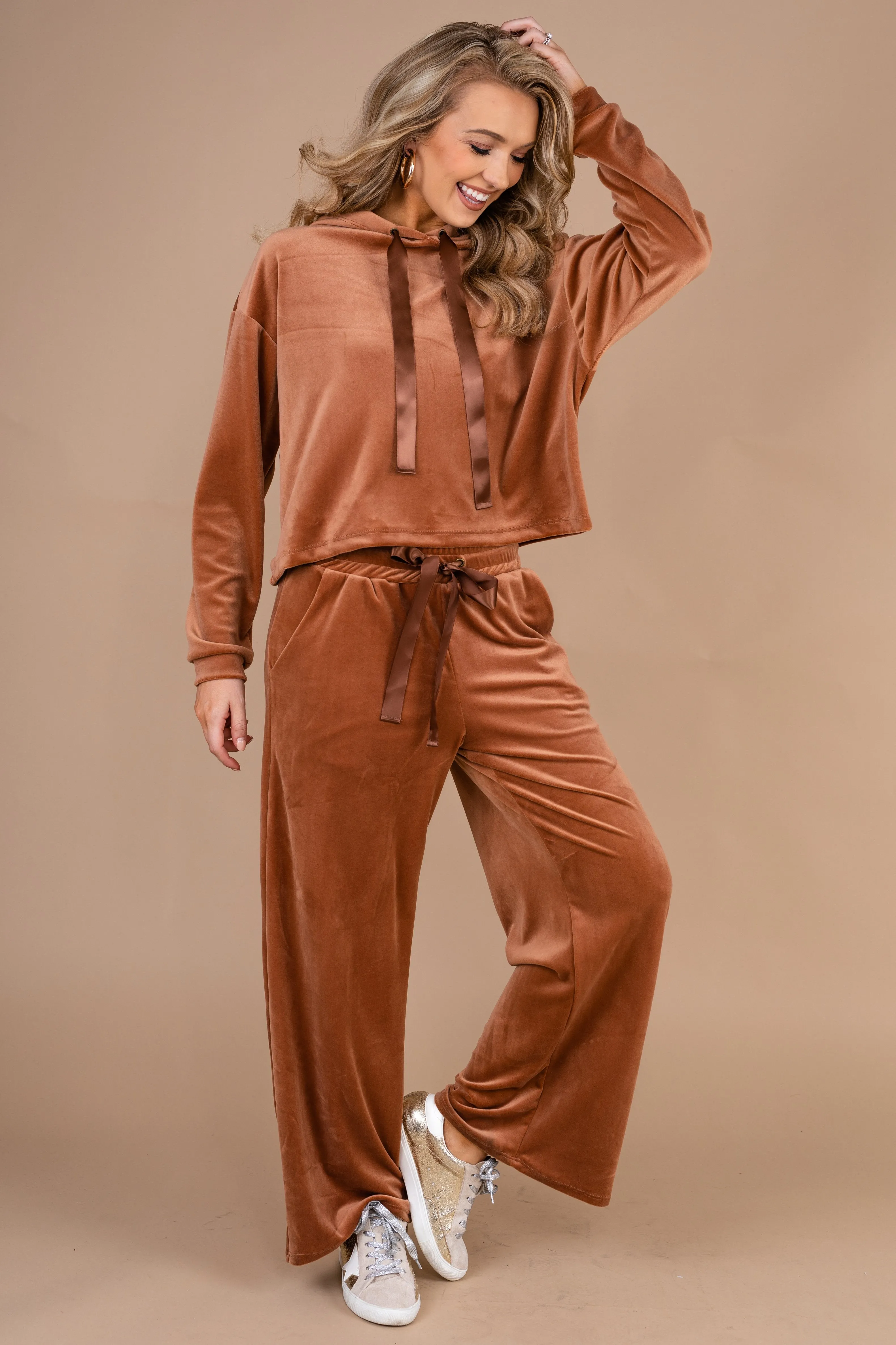 Cozy Confessions Brick Orange Velvet Hoodie