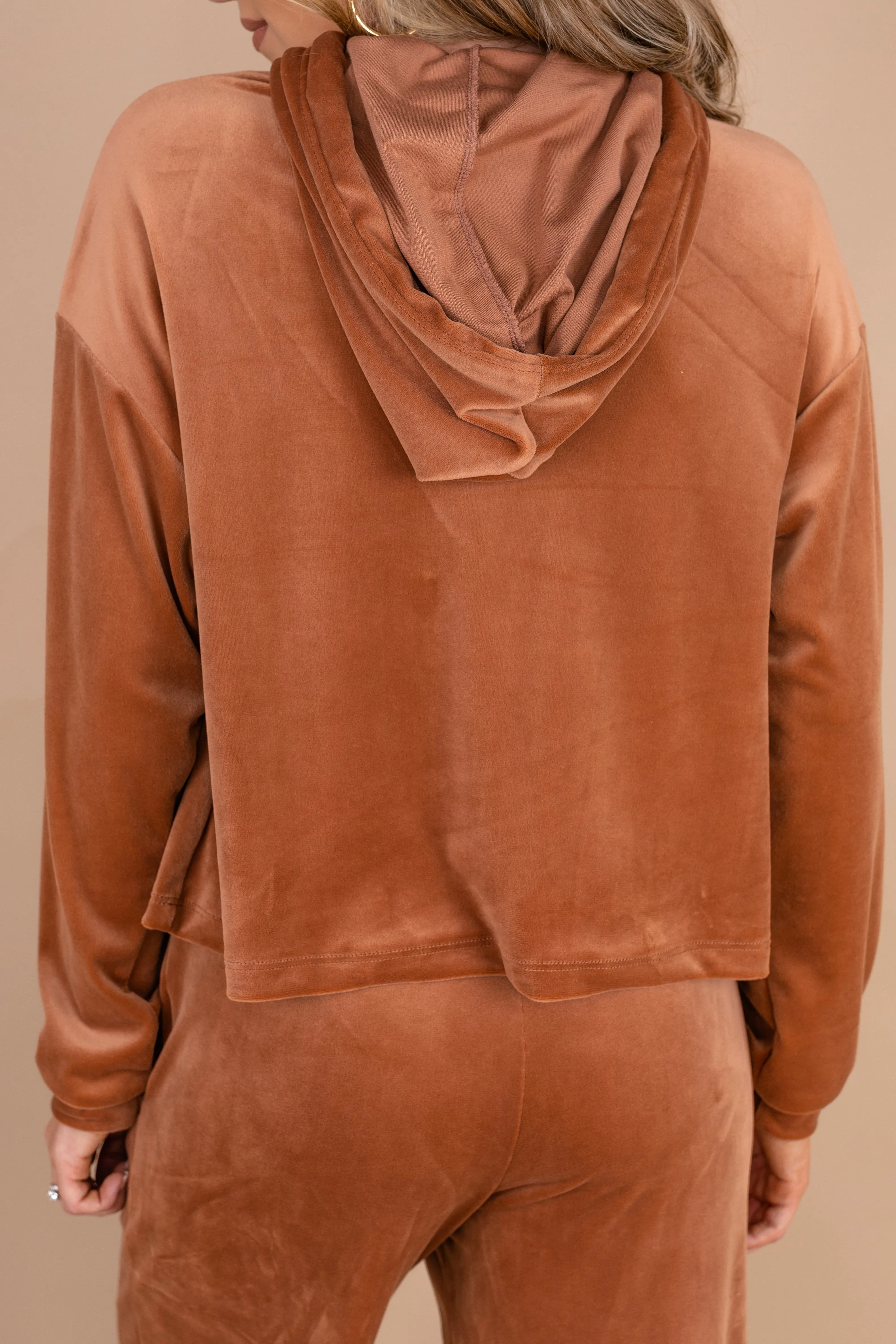 Cozy Confessions Brick Orange Velvet Hoodie