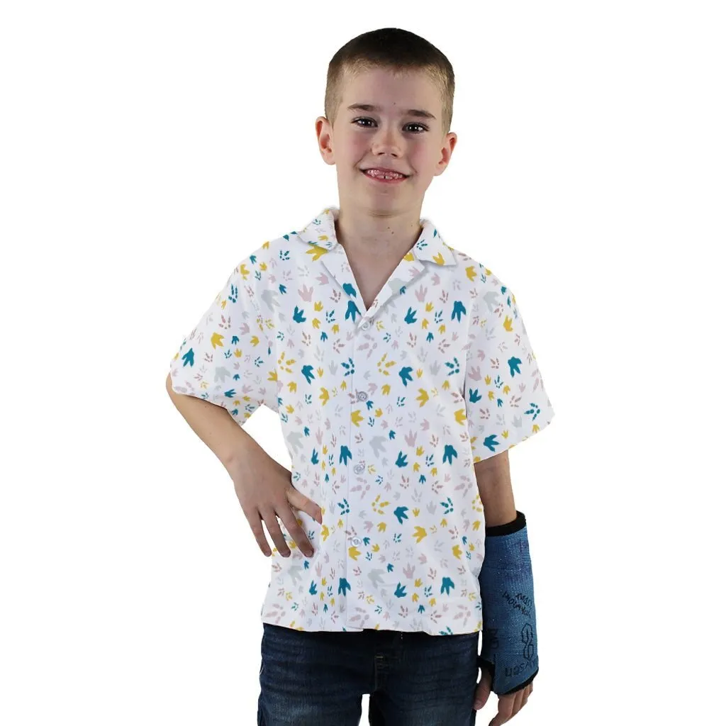 Dinosaur Footprint Tracks White Youth Hawaiian Shirt