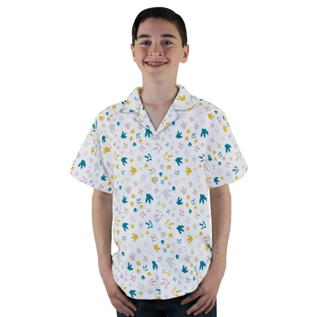 Dinosaur Footprint Tracks White Youth Hawaiian Shirt
