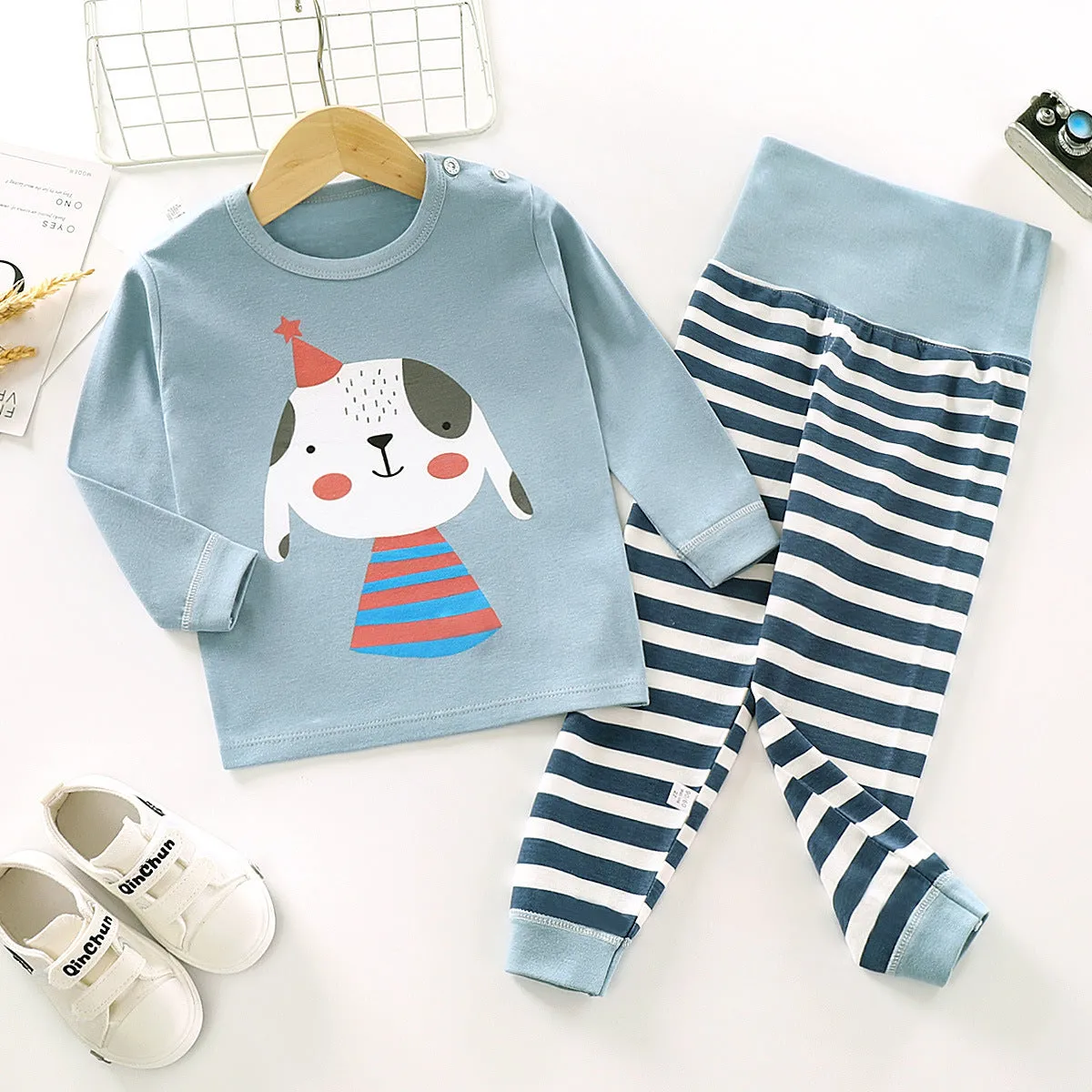 Fancydresswale Toddler Dog Printed Baby Boys Clothing Set Long Sleeve Tops Pants Little Kids All season Outfits, Blue