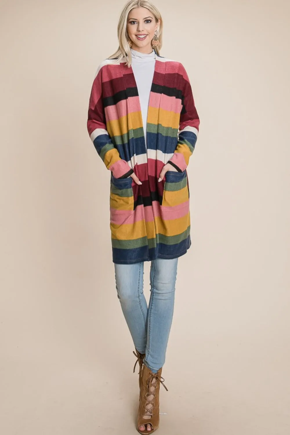 Francine Color Block Striped Open Front Cardigan