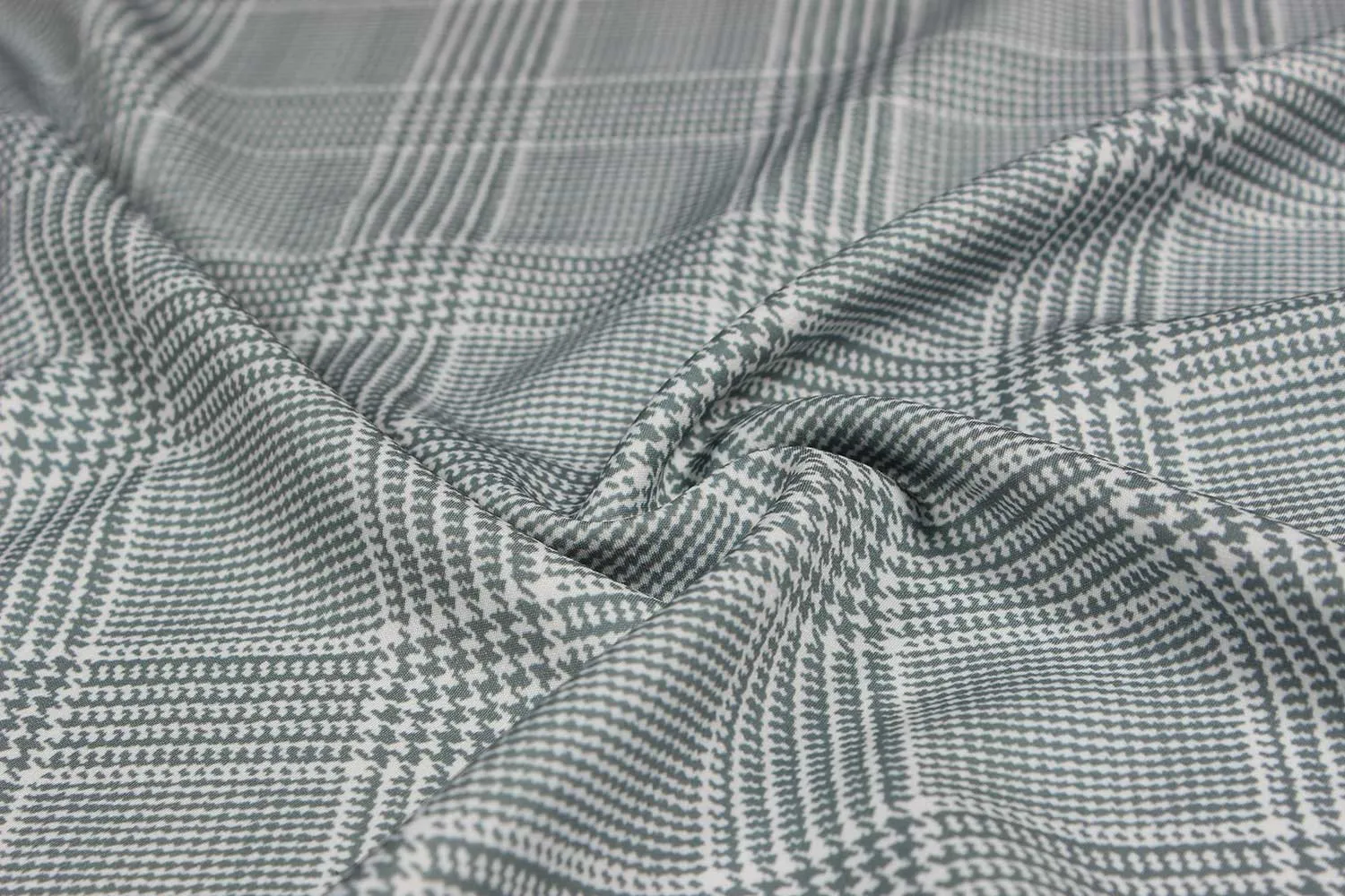 Grey, White Checks Micro Crepe Fabric