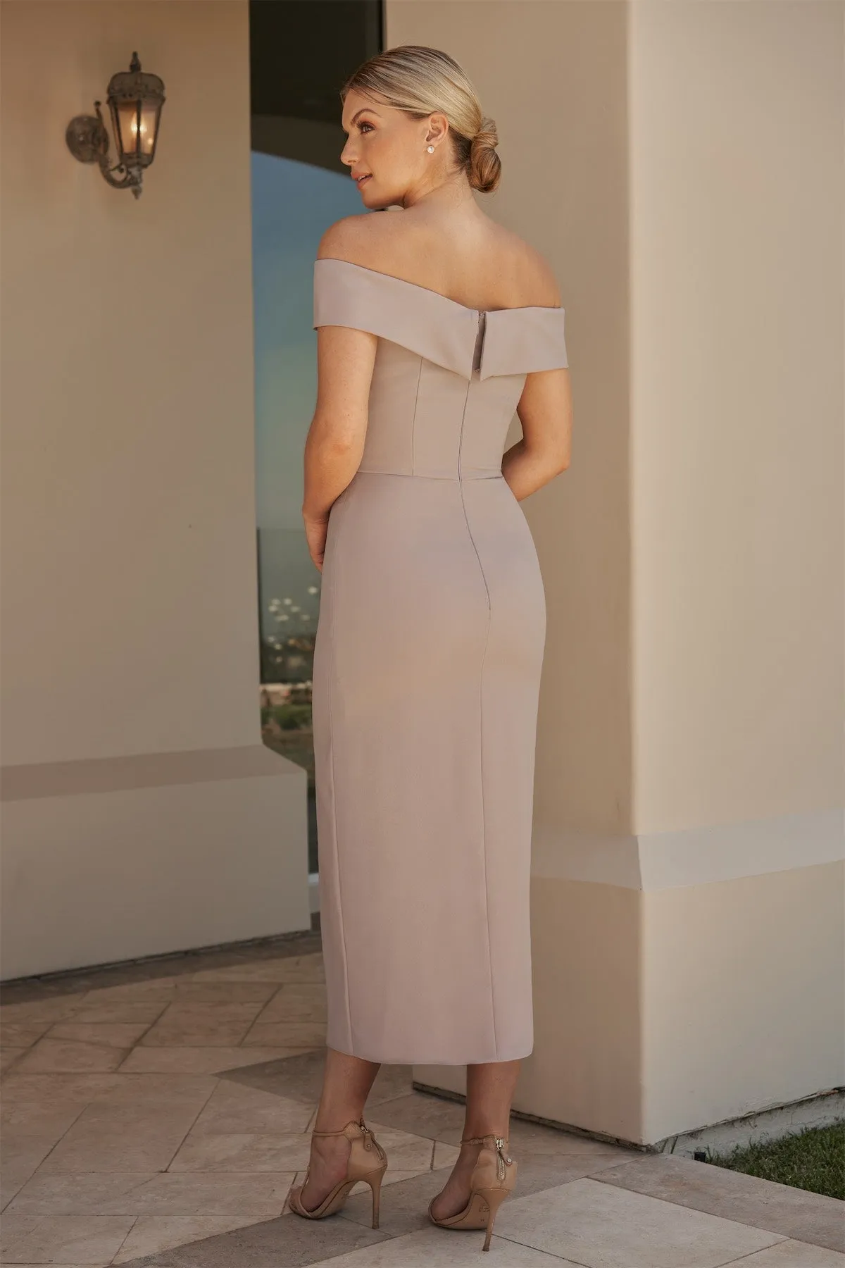 Jasmine B253024 Soft Crepe Sheath Midi Length Gown