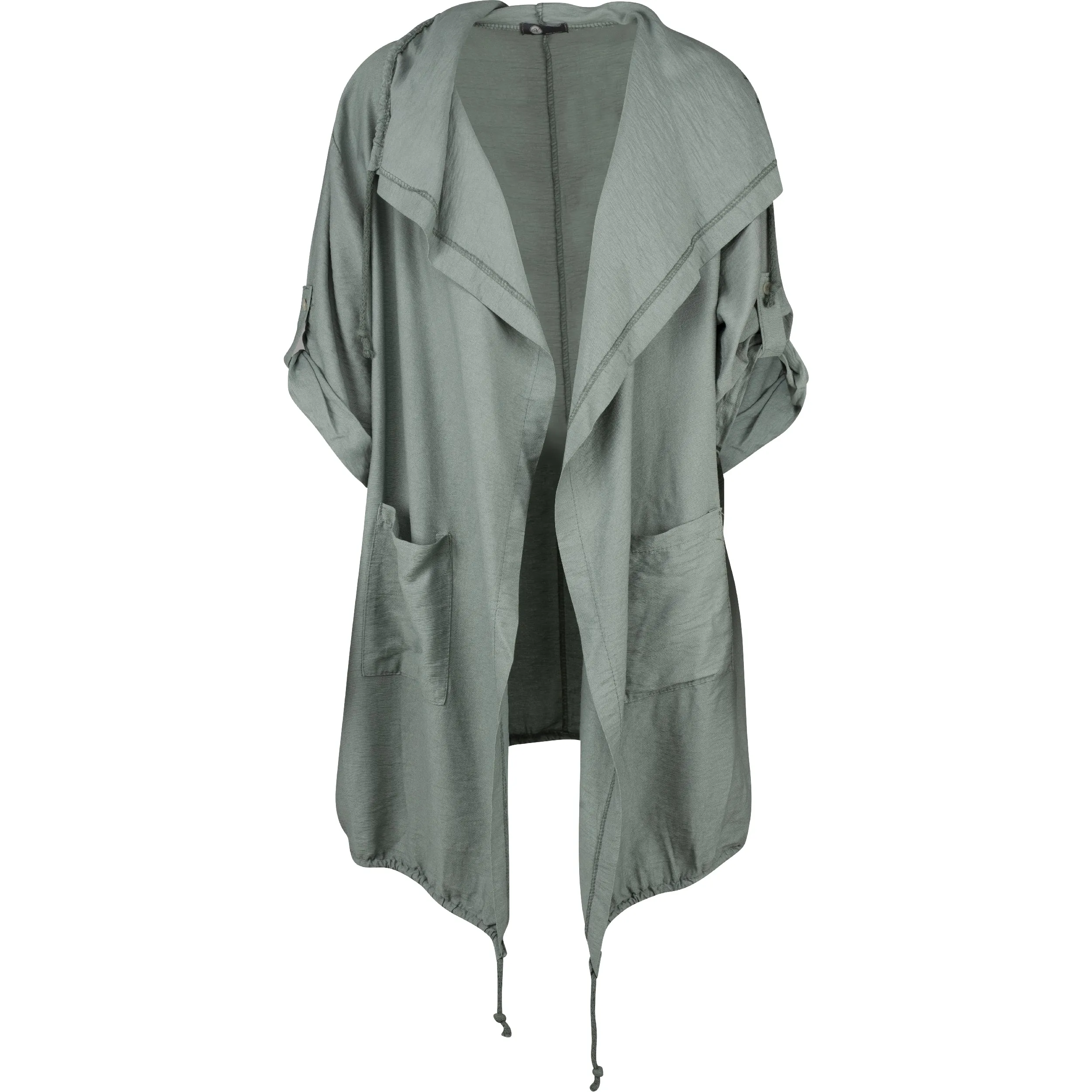M Made in Italy – Rolled Sleeves Woven Cardigan With Patch Pockets