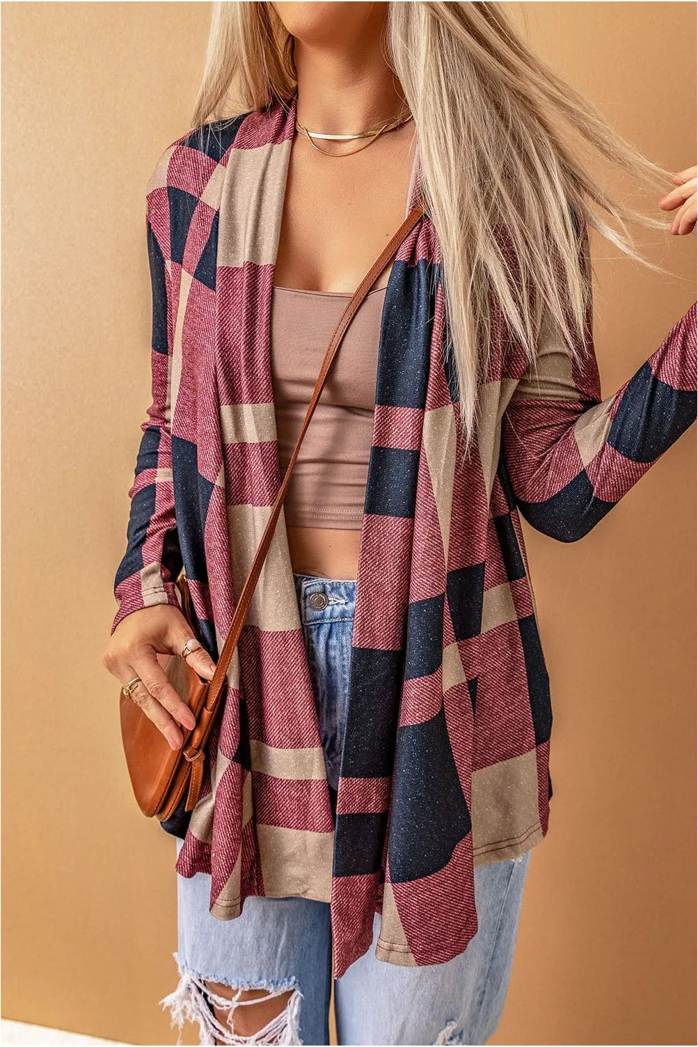 NicholesGifts Women Plaid Open Front Cardigan