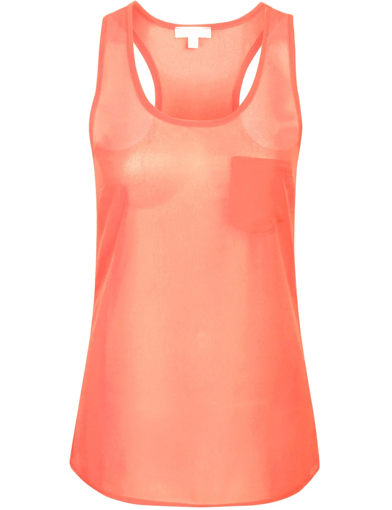 Sheer Chiffon Racerback Tank Top Shirts with Front Pocket