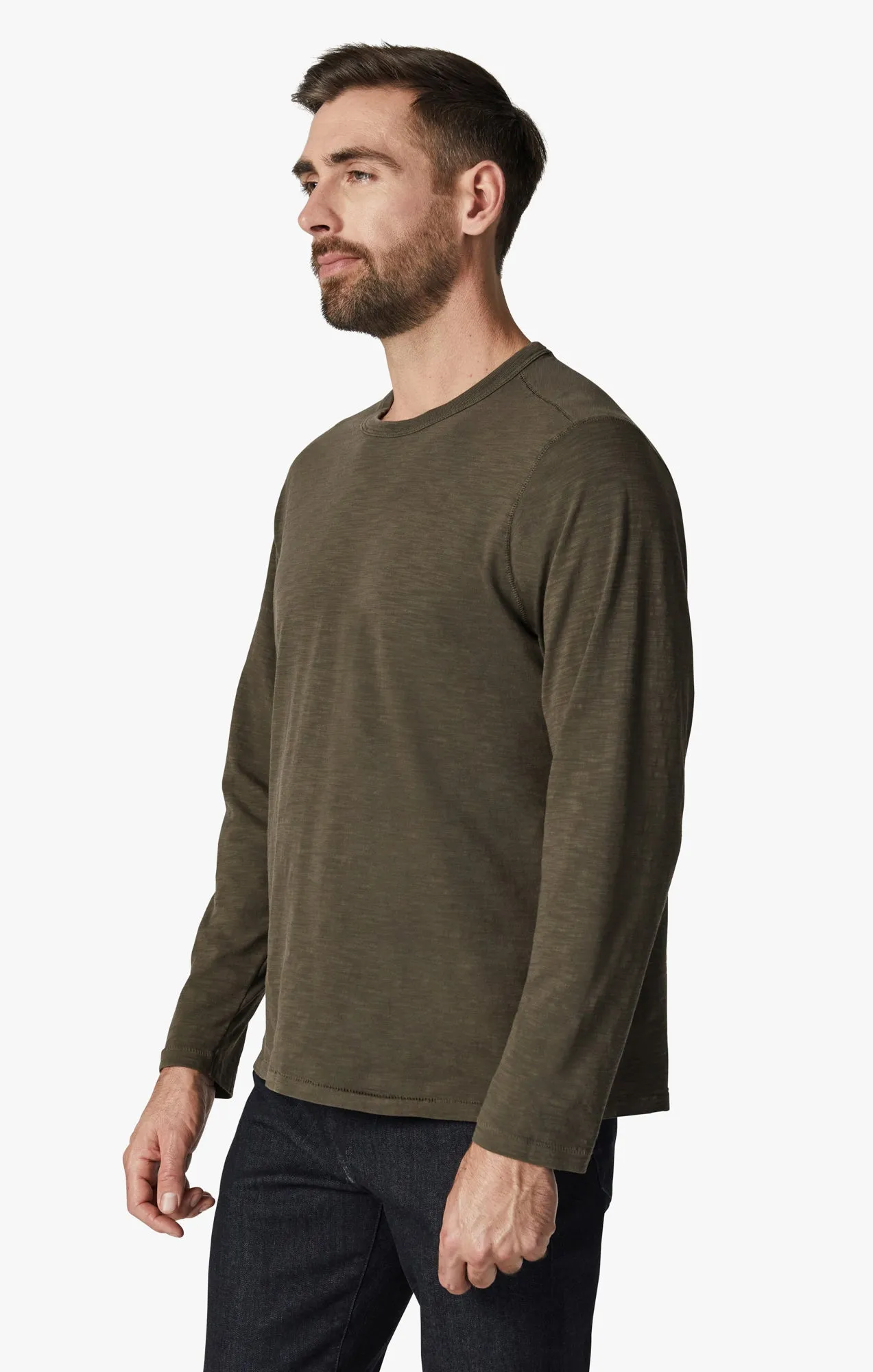 Slub Crew Neck Long Sleeve Shirt in Wren