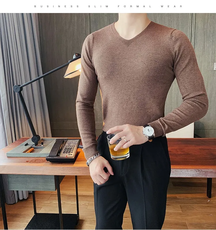 V Neck Slim Fit Casual Long Sleeve Sweaters