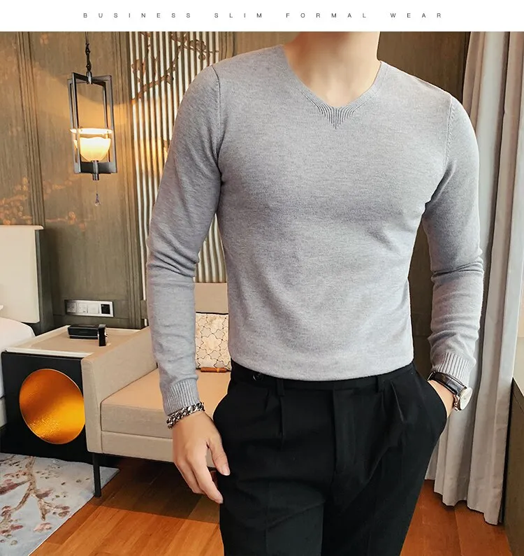 V Neck Slim Fit Casual Long Sleeve Sweaters