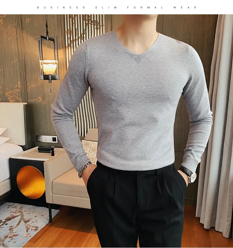 V Neck Slim Fit Casual Long Sleeve Sweaters