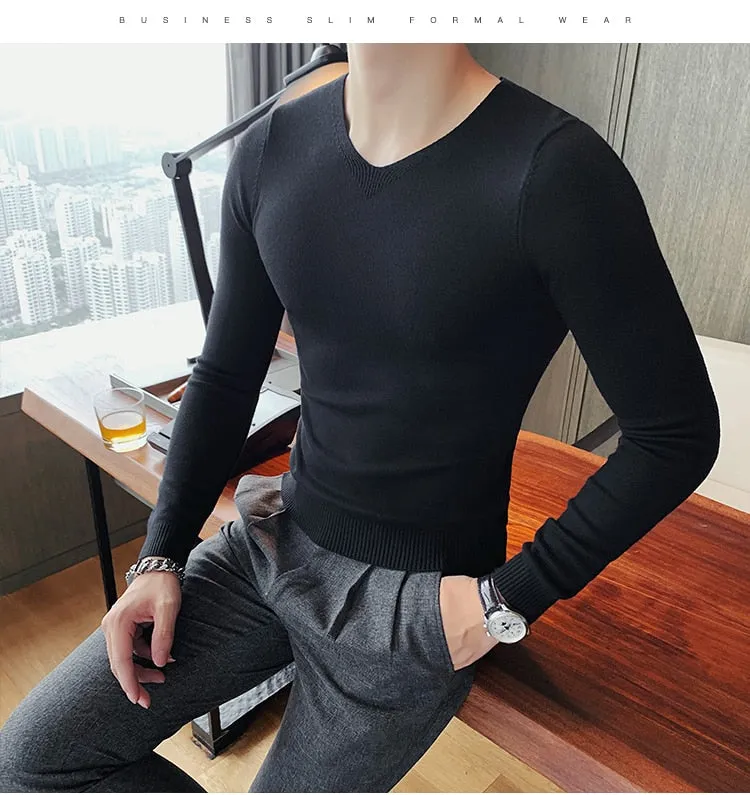 V Neck Slim Fit Casual Long Sleeve Sweaters