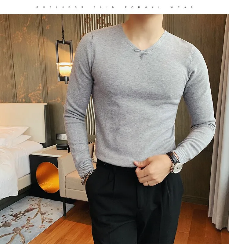 V Neck Slim Fit Casual Long Sleeve Sweaters