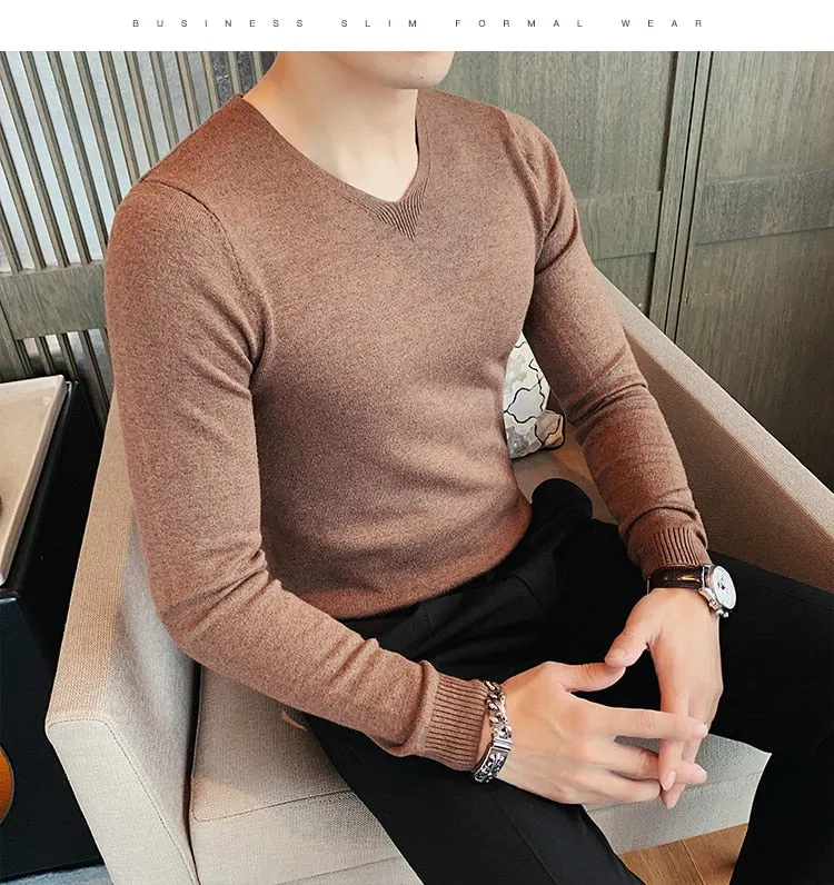 V Neck Slim Fit Casual Long Sleeve Sweaters