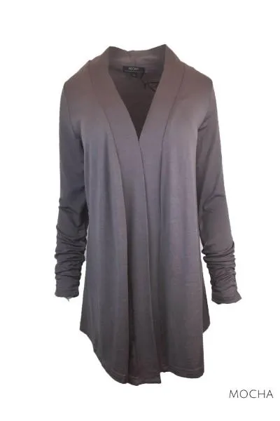 WOMENS 100% MERINO WOOL (210) LONG SLEEVE CHIC DRAPE CARDIGAN