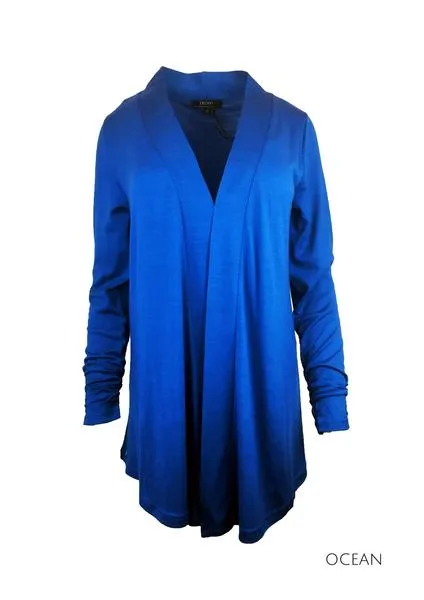 WOMENS 100% MERINO WOOL (210) LONG SLEEVE CHIC DRAPE CARDIGAN