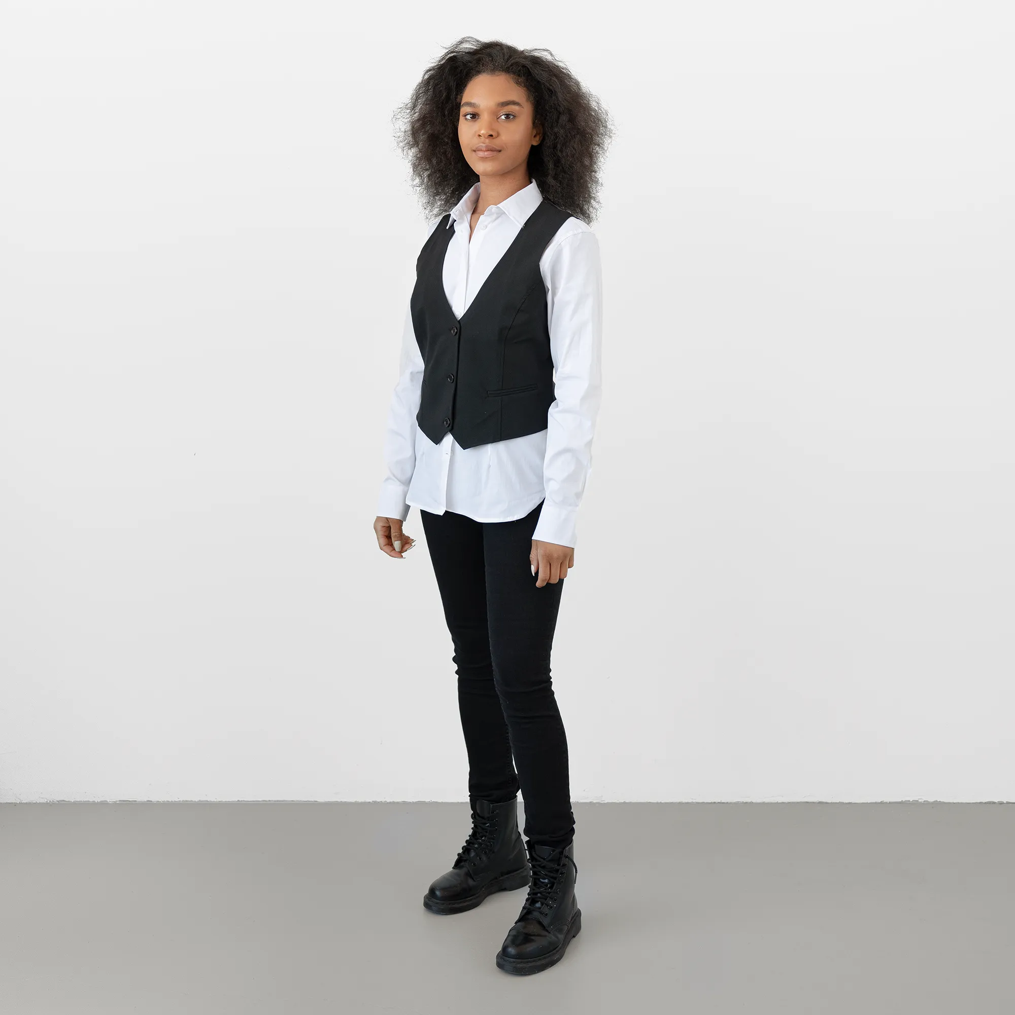 Women's Single Breasted Black Vest