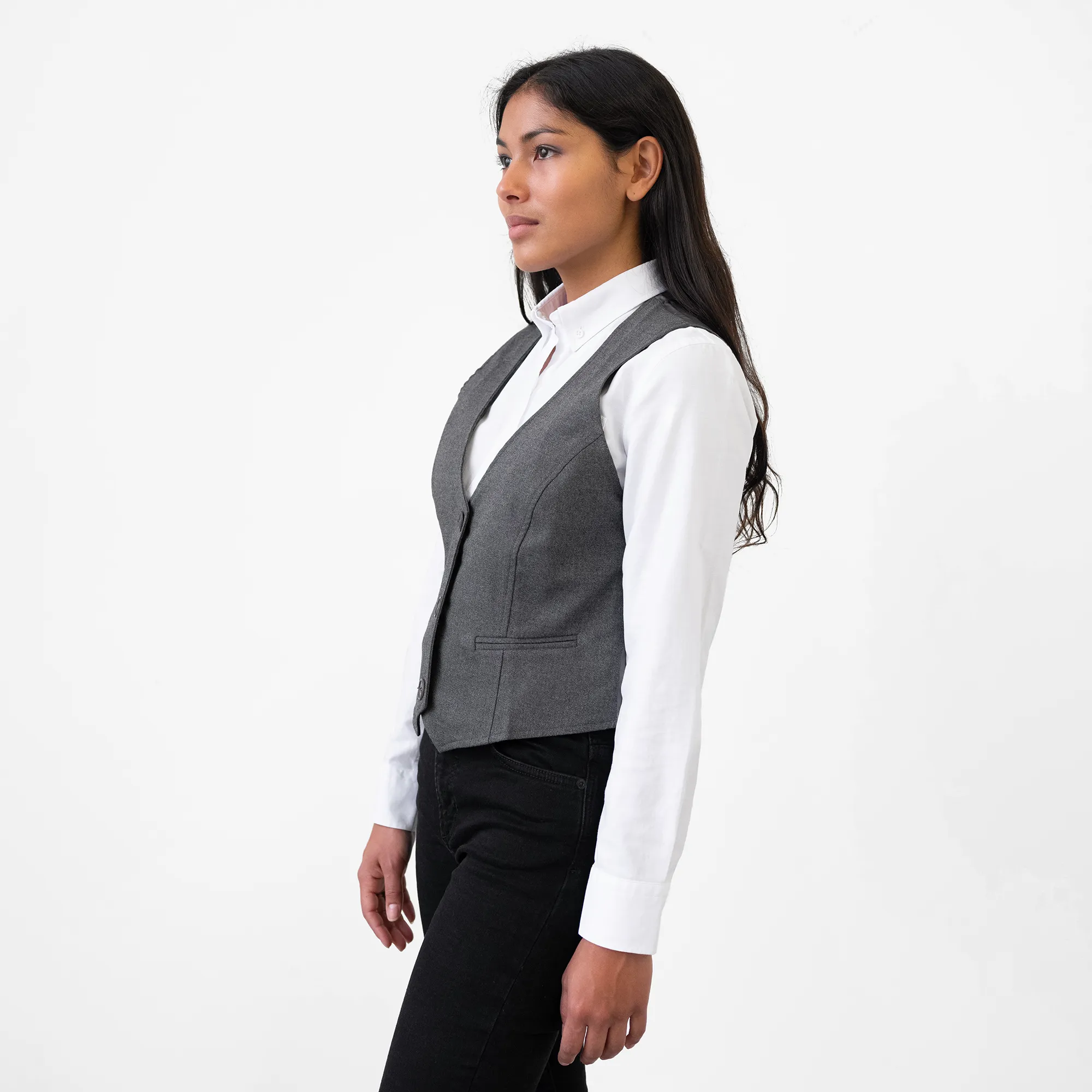 Women's Single Breasted Gray Melange Vest